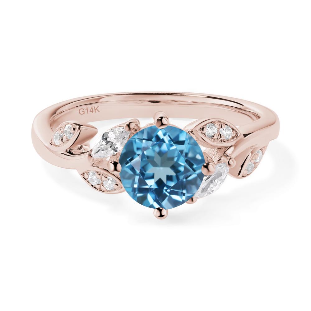 Vine Leaf Swiss Blue Topaz Engagement Ring - LUO Jewelry #metal_14k rose gold