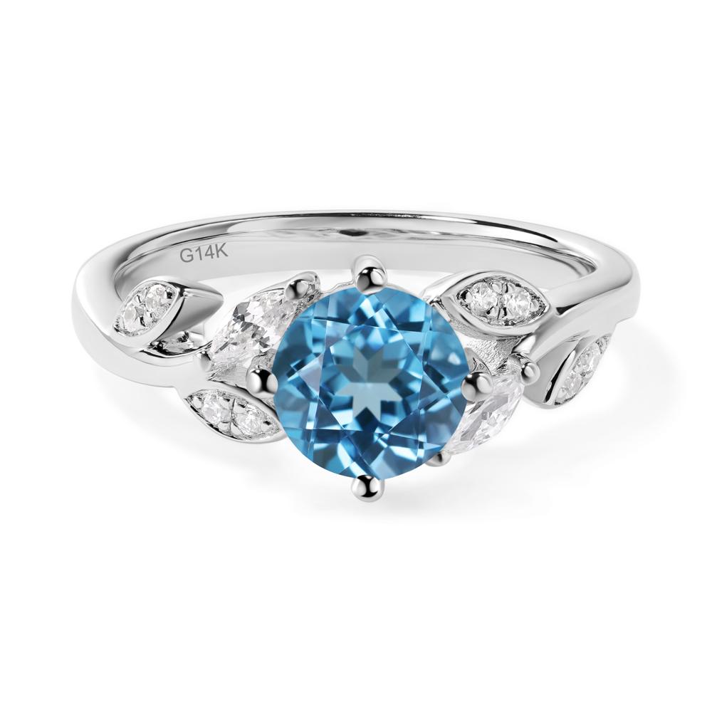 Vine Leaf Swiss Blue Topaz Engagement Ring - LUO Jewelry #metal_14k white gold