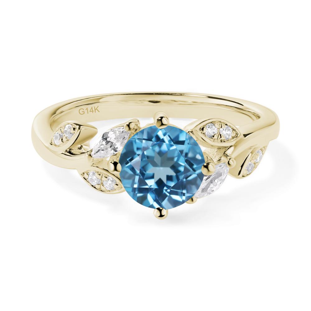 Vine Leaf Swiss Blue Topaz Engagement Ring - LUO Jewelry #metal_14k yellow gold