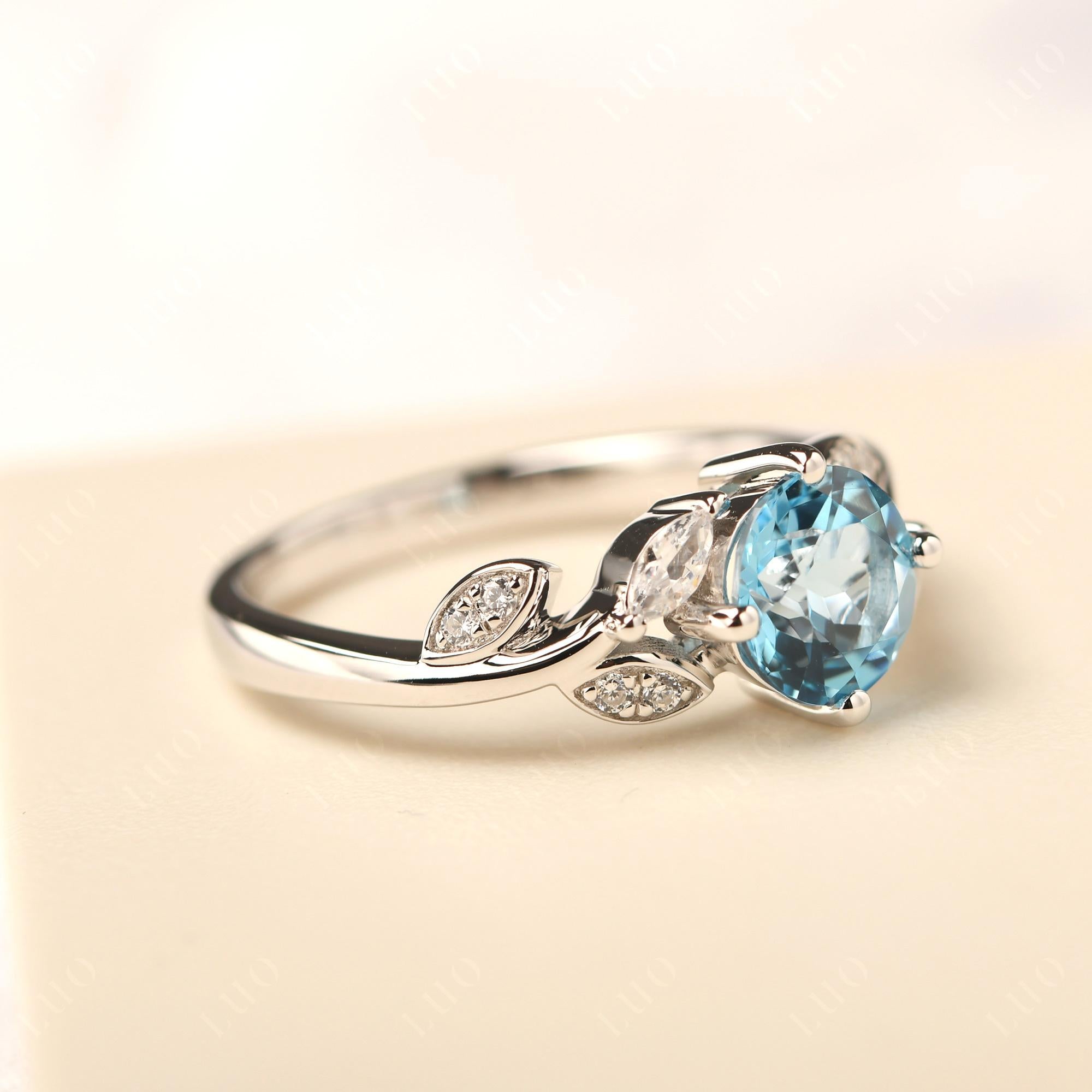 Vine Leaf Swiss Blue Topaz Engagement Ring - LUO Jewelry 