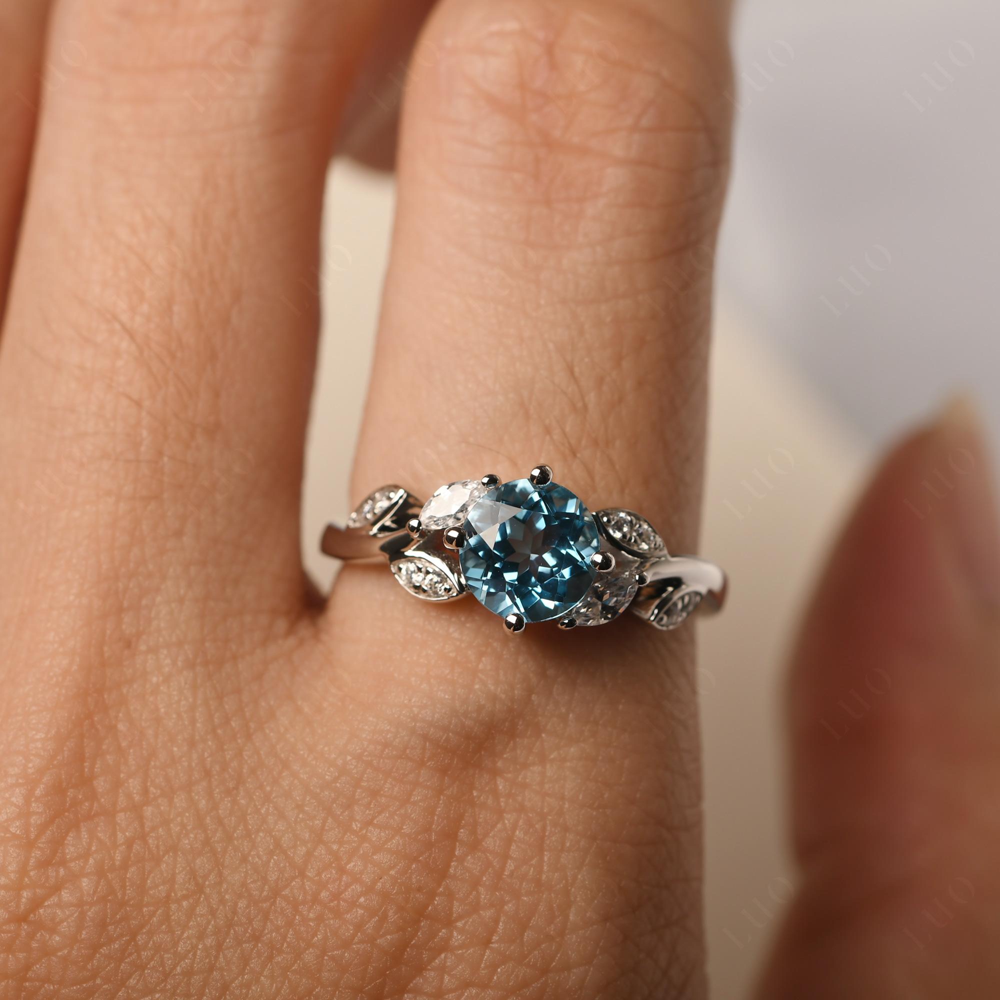 Vine Leaf Swiss Blue Topaz Engagement Ring - LUO Jewelry 