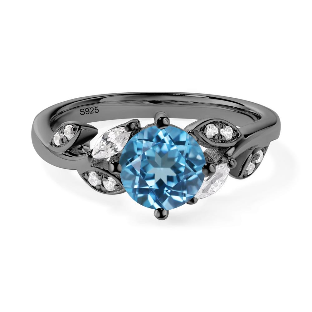 Vine Leaf Swiss Blue Topaz Engagement Ring - LUO Jewelry #metal_black finish sterling silver