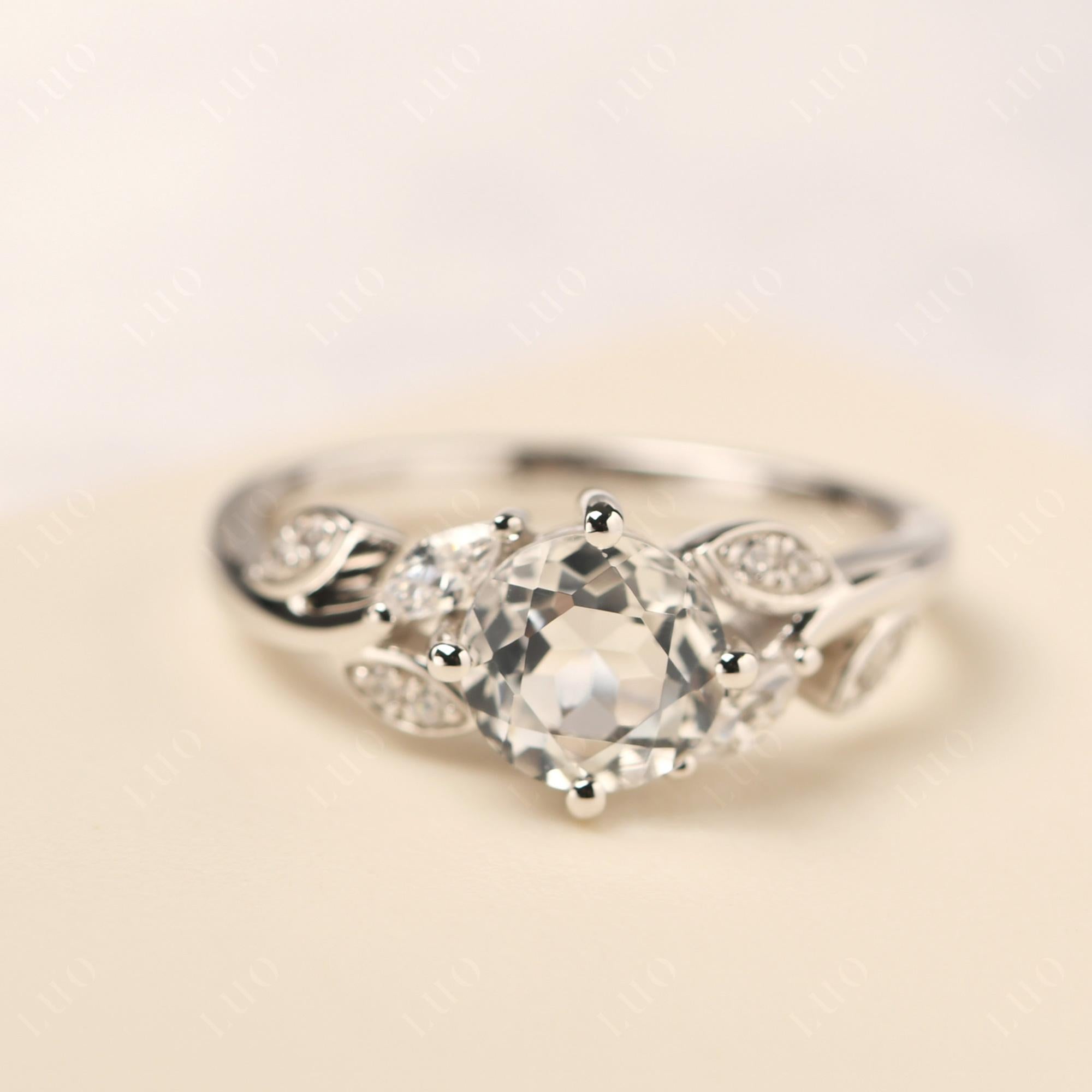 Vine Leaf White Topaz Engagement Ring - LUO Jewelry 