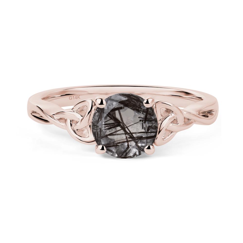 Round Cut Black Rutilated Quartz Celtic Ring - LUO Jewelry #metal_14k rose gold