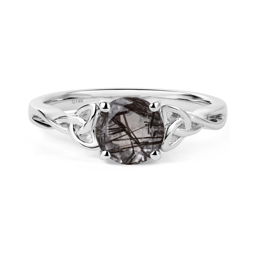 Round Cut Black Rutilated Quartz Celtic Ring - LUO Jewelry #metal_14k white gold