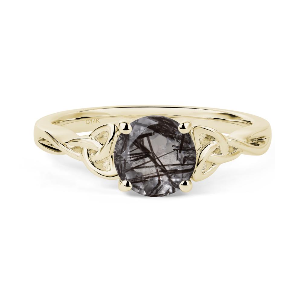 Round Cut Black Rutilated Quartz Celtic Ring - LUO Jewelry #metal_14k yellow gold