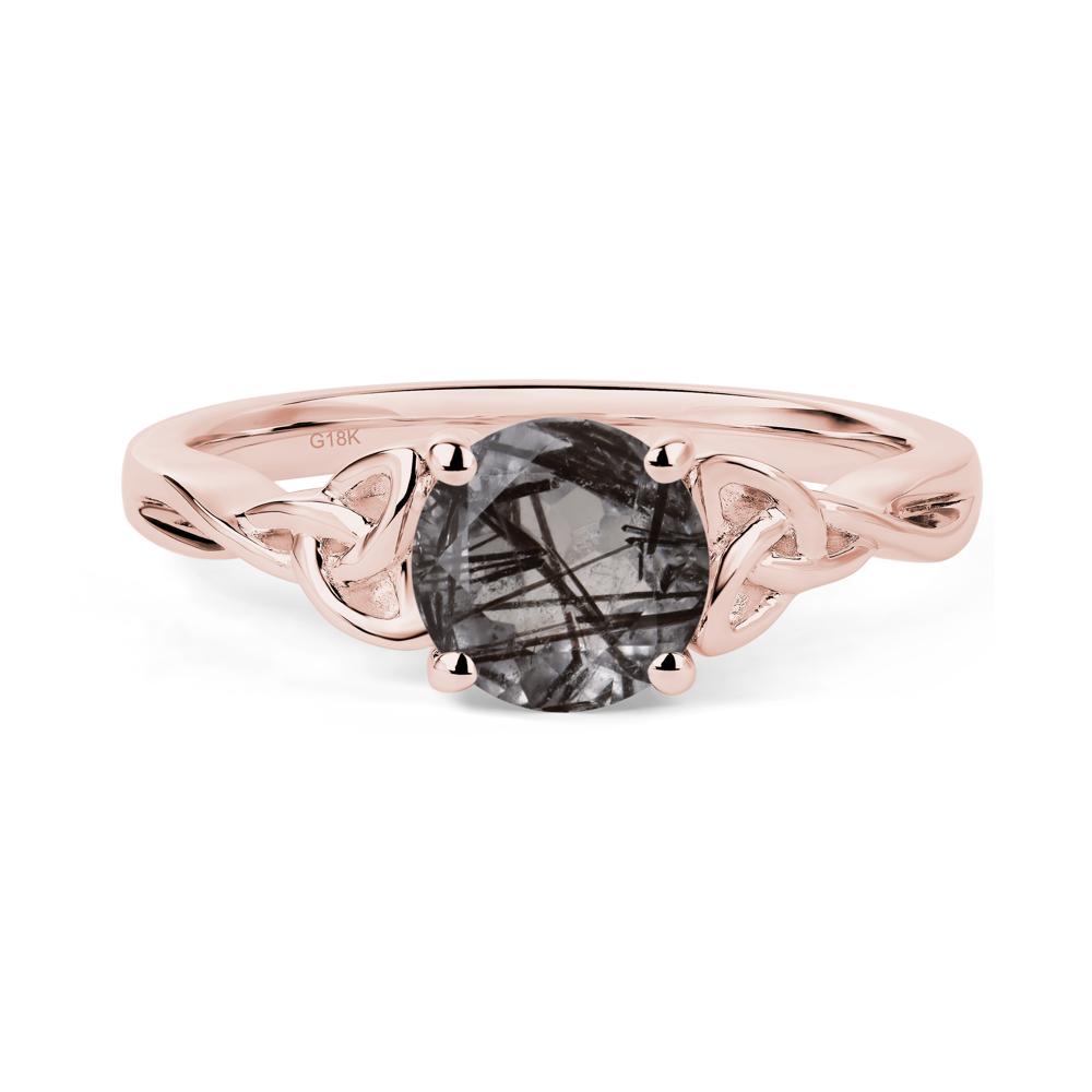 Round Cut Black Rutilated Quartz Celtic Ring - LUO Jewelry #metal_18k rose gold