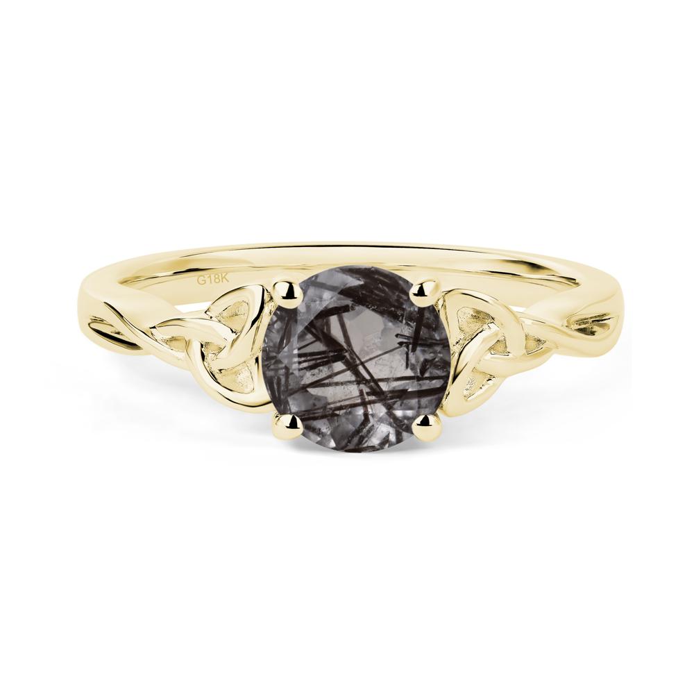 Round Cut Black Rutilated Quartz Celtic Ring - LUO Jewelry #metal_18k yellow gold