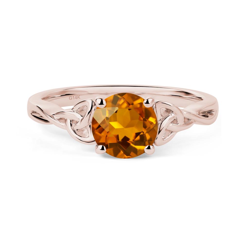 Round Cut Citrine Celtic Ring - LUO Jewelry #metal_14k rose gold