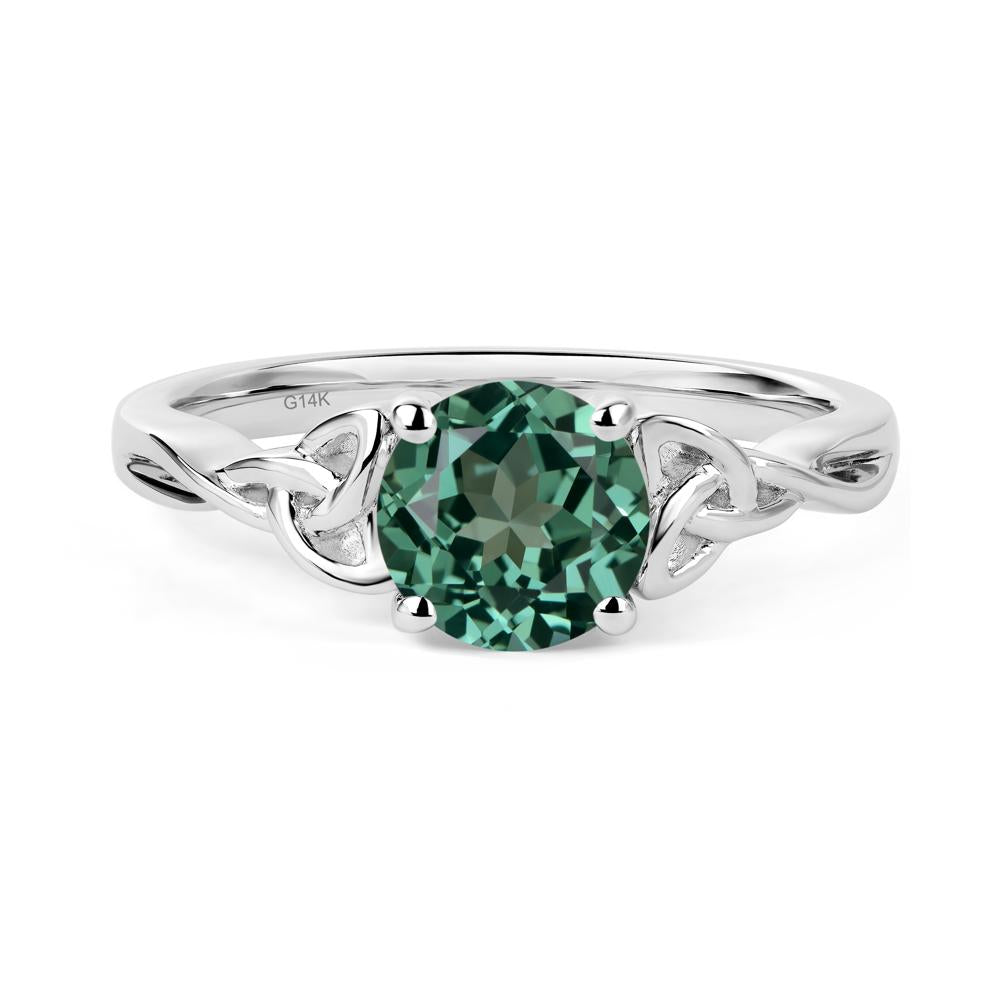 Round Cut Green Sapphire Celtic Ring - LUO Jewelry #metal_14k white gold