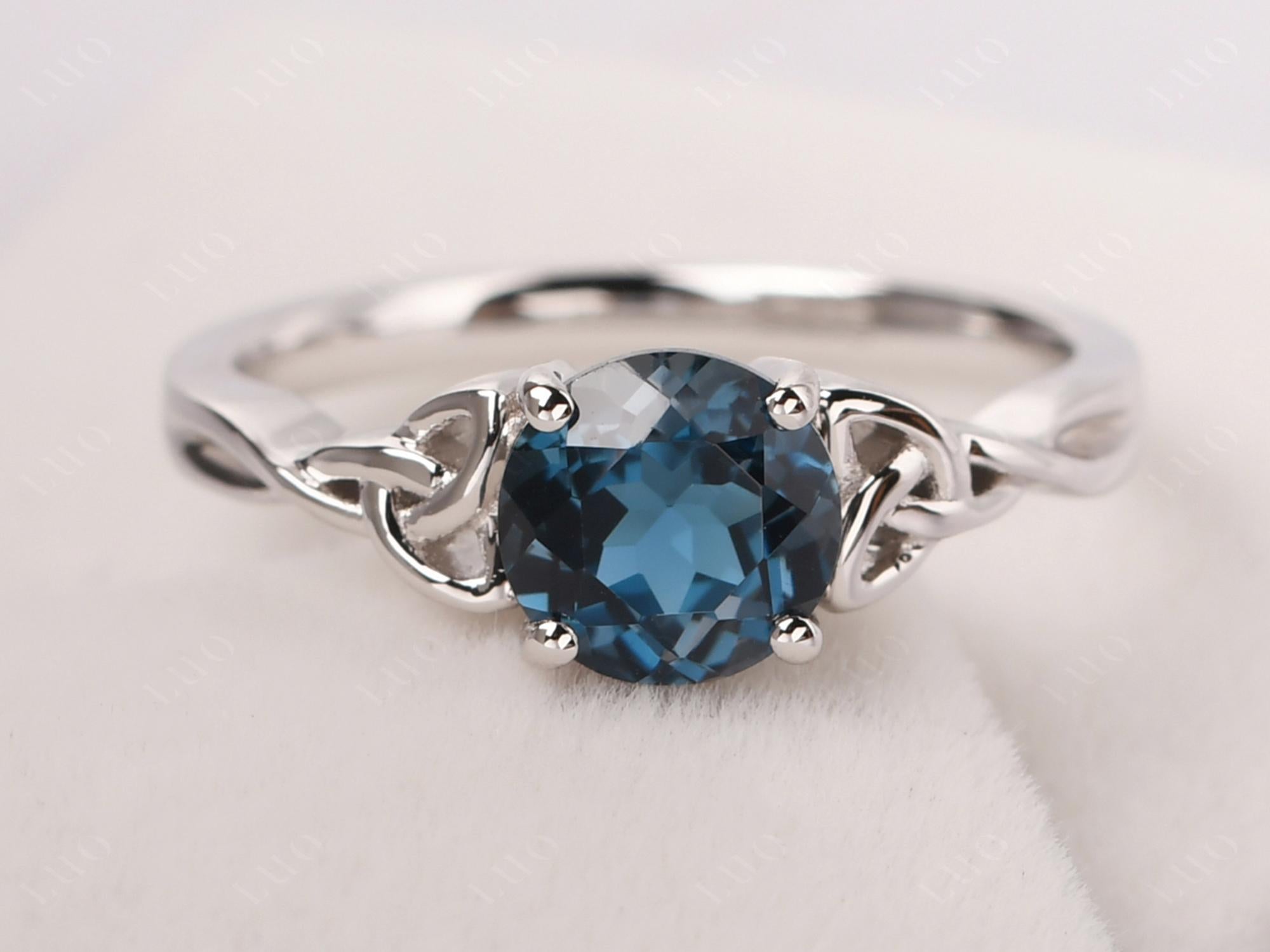 Round Cut London Blue Topaz Celtic Ring - LUO Jewelry 