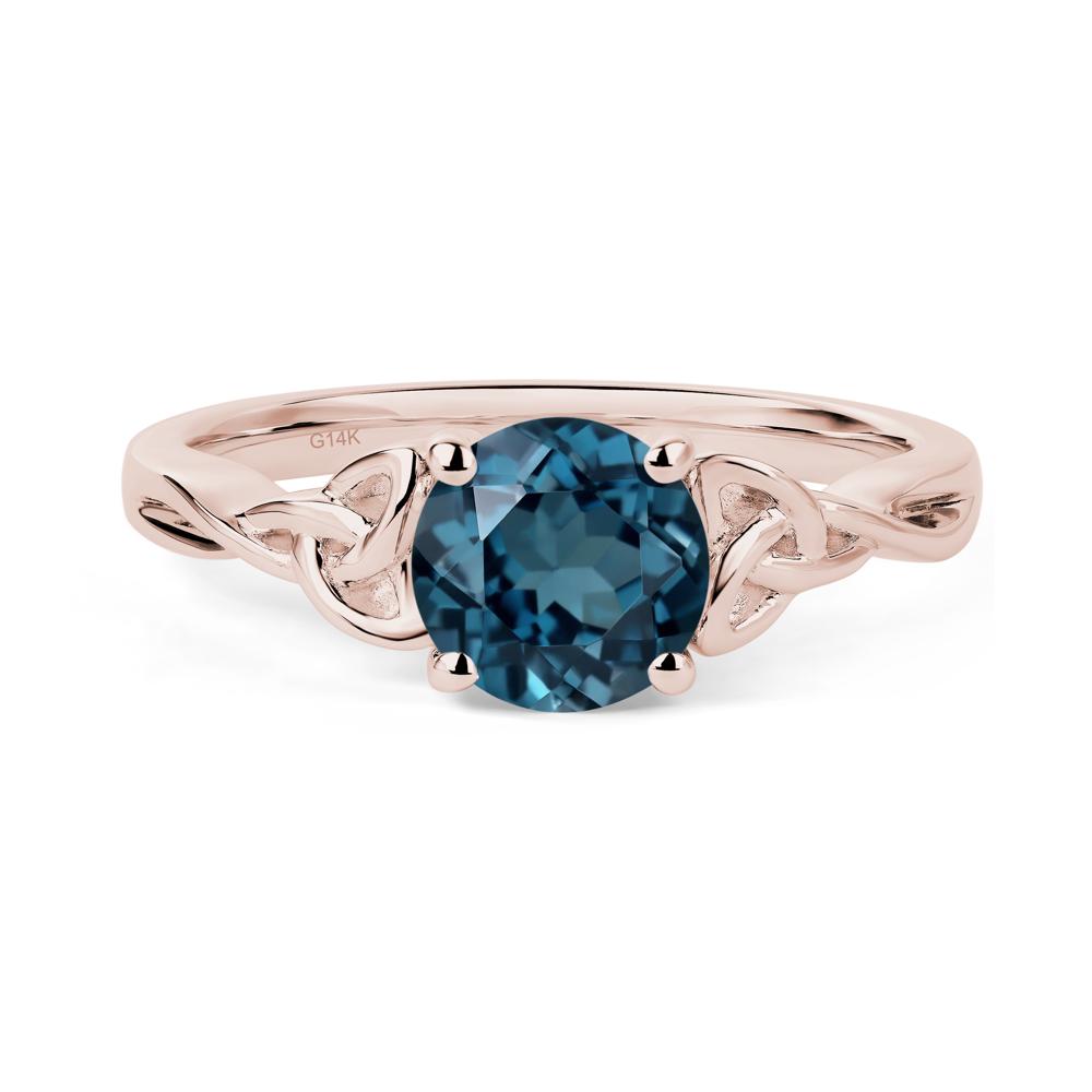 Round Cut London Blue Topaz Celtic Ring - LUO Jewelry #metal_14k rose gold