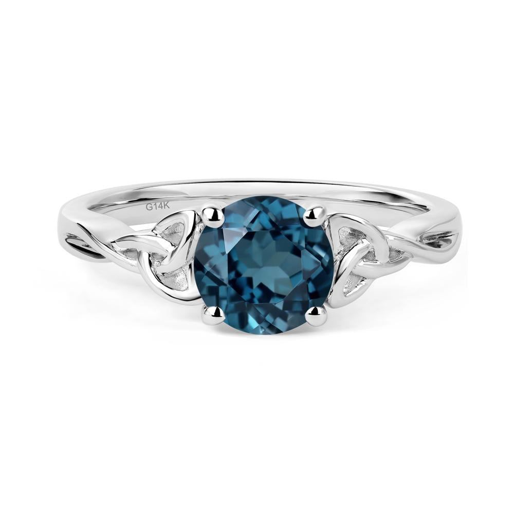 Round Cut London Blue Topaz Celtic Ring - LUO Jewelry #metal_14k white gold