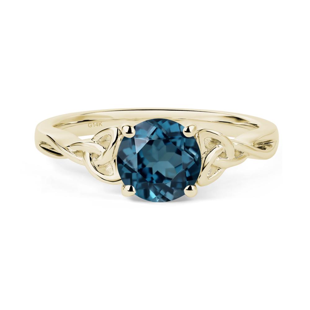 Round Cut London Blue Topaz Celtic Ring - LUO Jewelry #metal_14k yellow gold