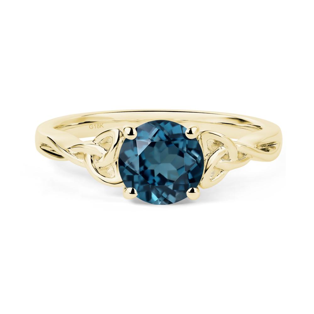 Round Cut London Blue Topaz Celtic Ring - LUO Jewelry #metal_18k yellow gold