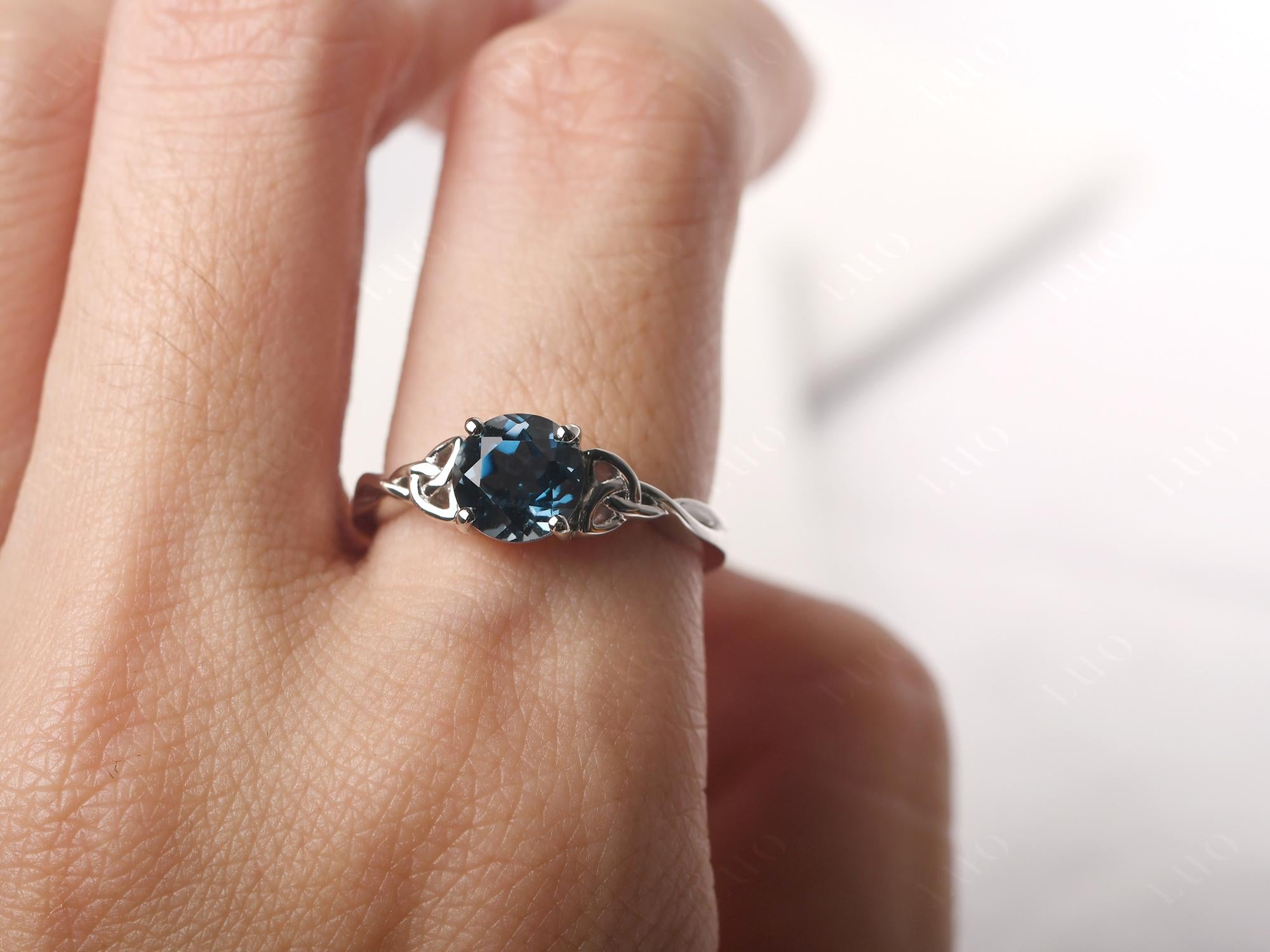 Round Cut London Blue Topaz Celtic Ring - LUO Jewelry 