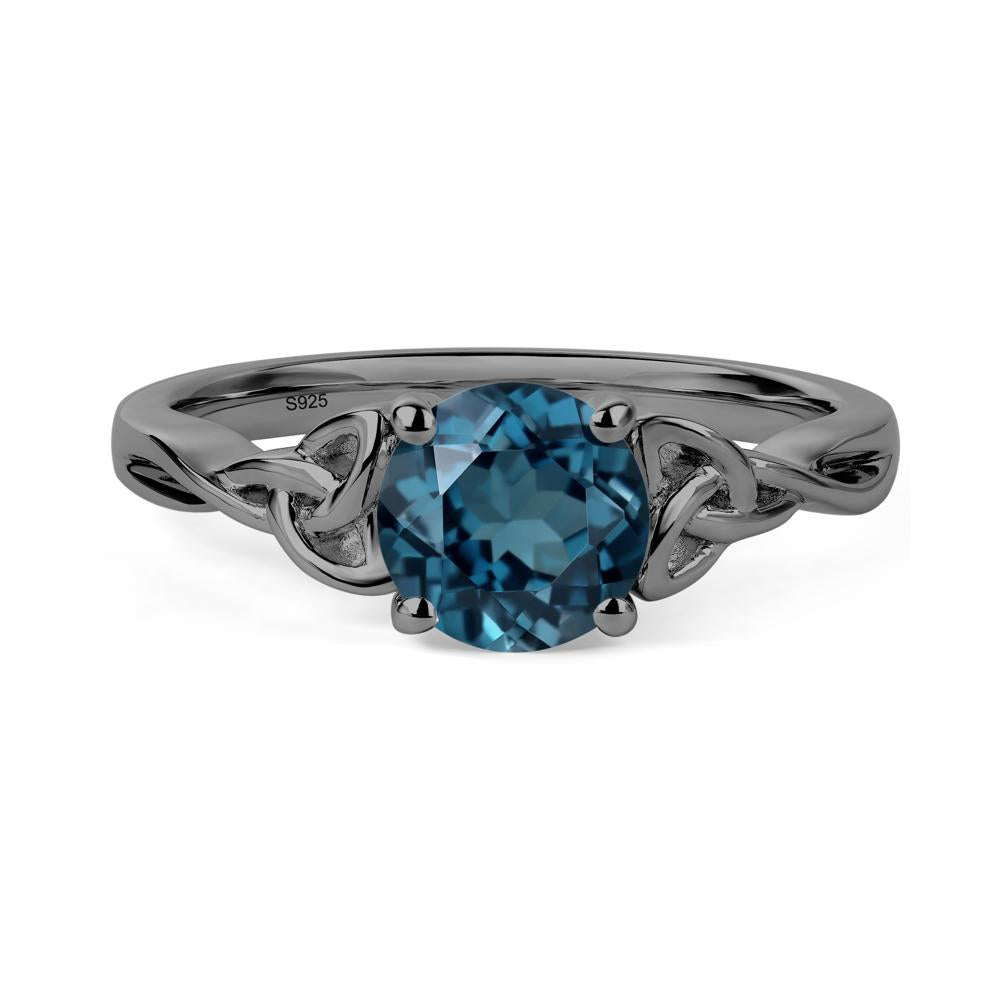 Round Cut London Blue Topaz Celtic Ring - LUO Jewelry #metal_black finish sterling silver