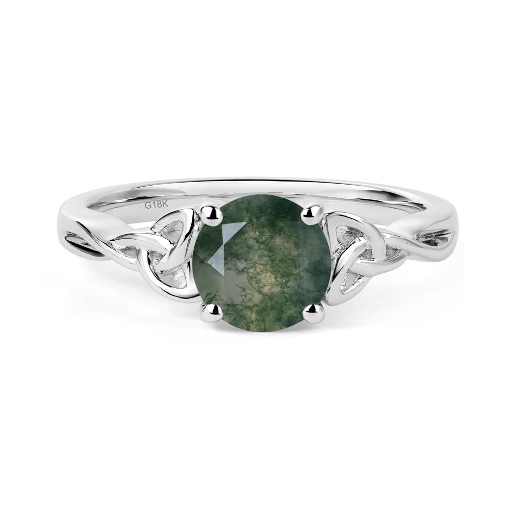 Round Cut Moss Agate Celtic Ring - LUO Jewelry #metal_18k white gold