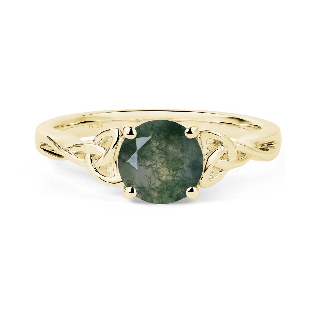 Round Cut Moss Agate Celtic Ring - LUO Jewelry #metal_18k yellow gold