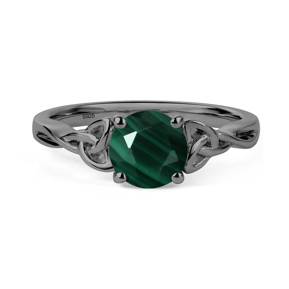 Round Cut Malachite Celtic Ring - LUO Jewelry #metal_black finish sterling silver