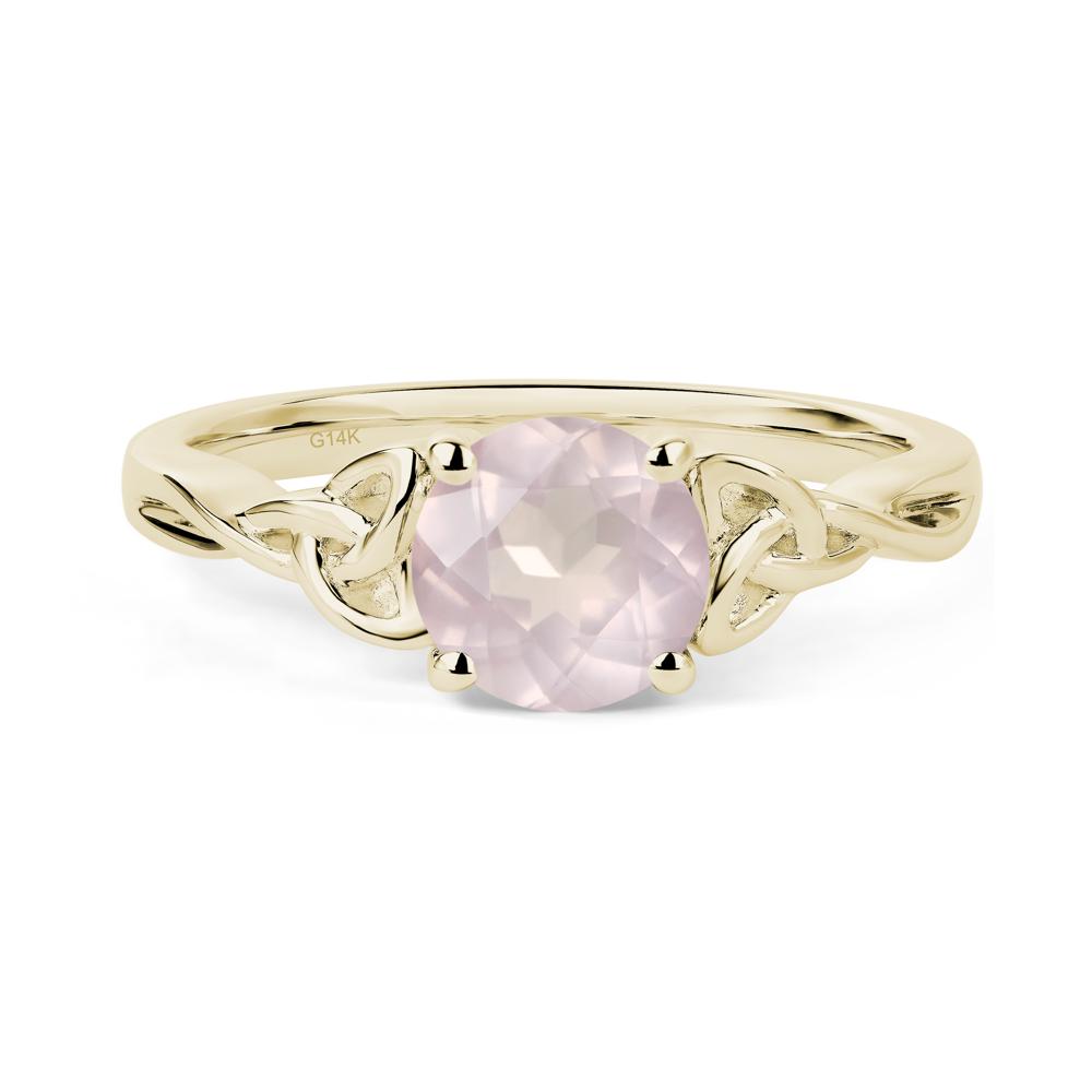 Round Cut Rose Quartz Celtic Ring - LUO Jewelry #metal_14k yellow gold