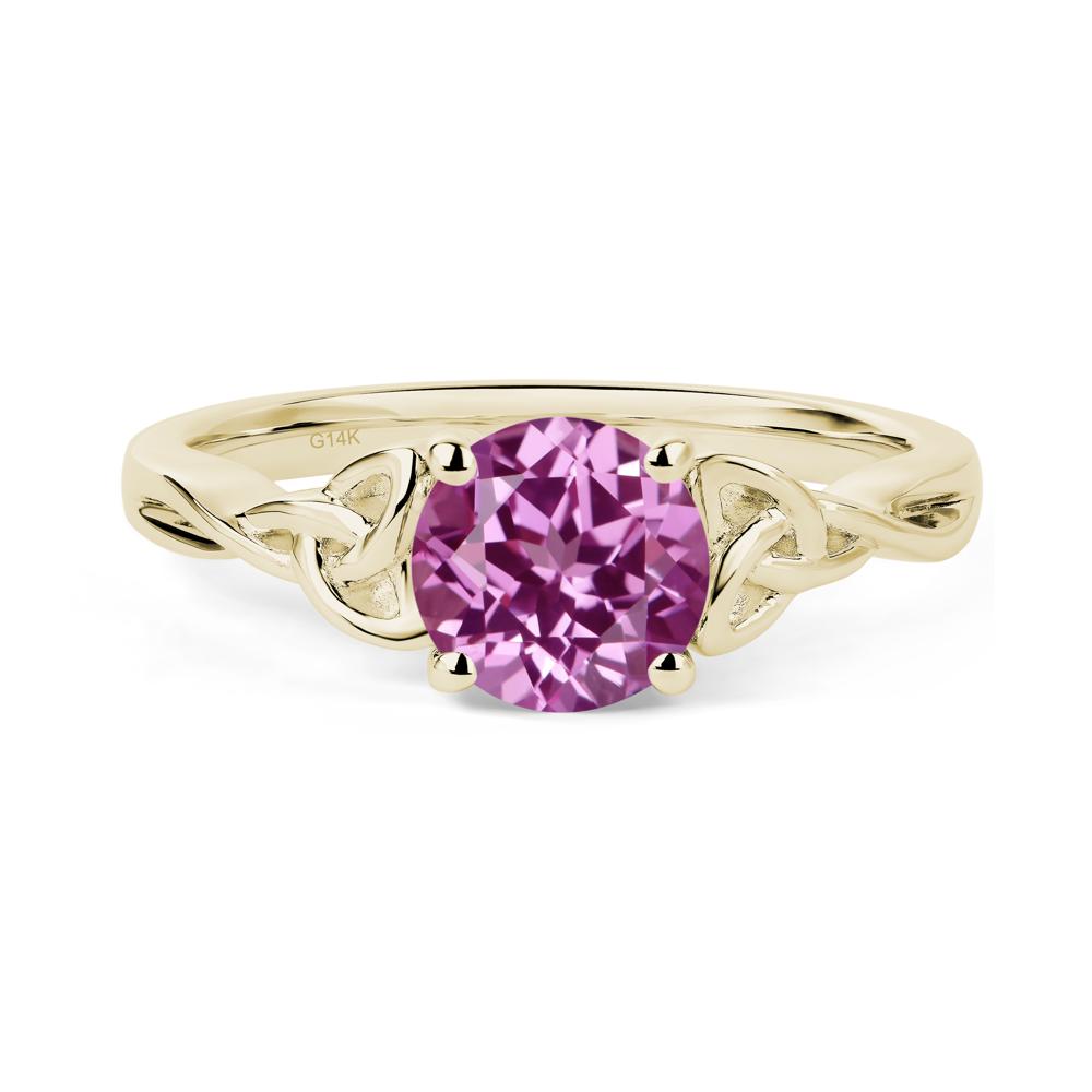 Round Cut Pink Sapphire Celtic Ring - LUO Jewelry #metal_14k yellow gold