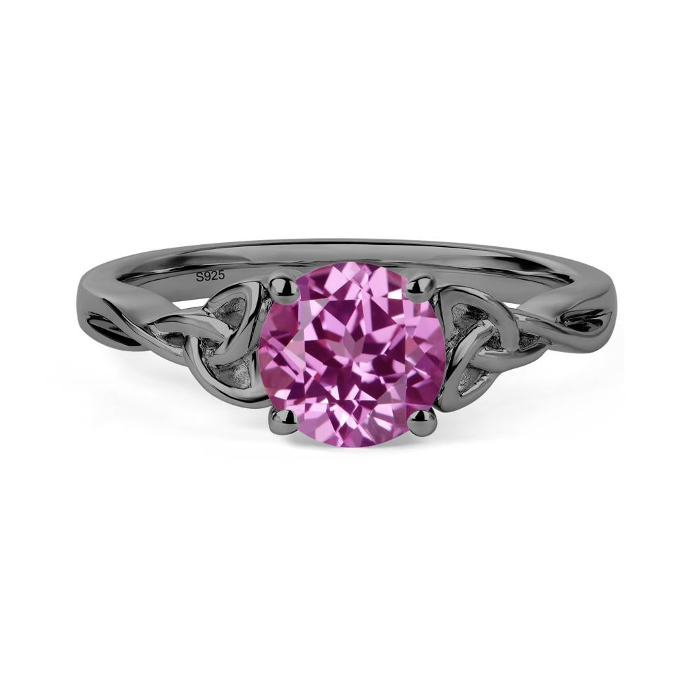 Round Cut Pink Sapphire Celtic Ring - LUO Jewelry #metal_black finish sterling silver