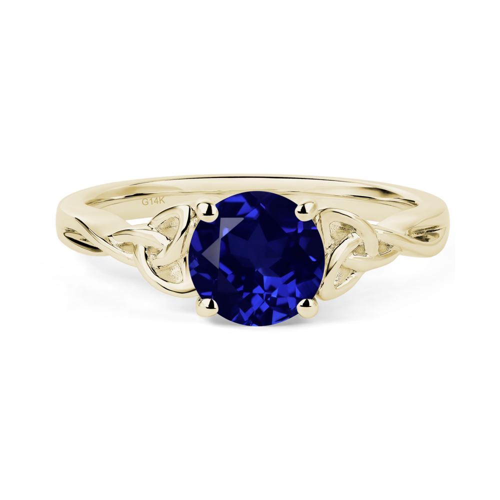 Round Cut Sapphire Celtic Ring - LUO Jewelry #metal_14k yellow gold