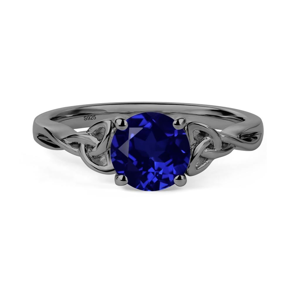 Round Cut Sapphire Celtic Ring - LUO Jewelry #metal_black finish sterling silver