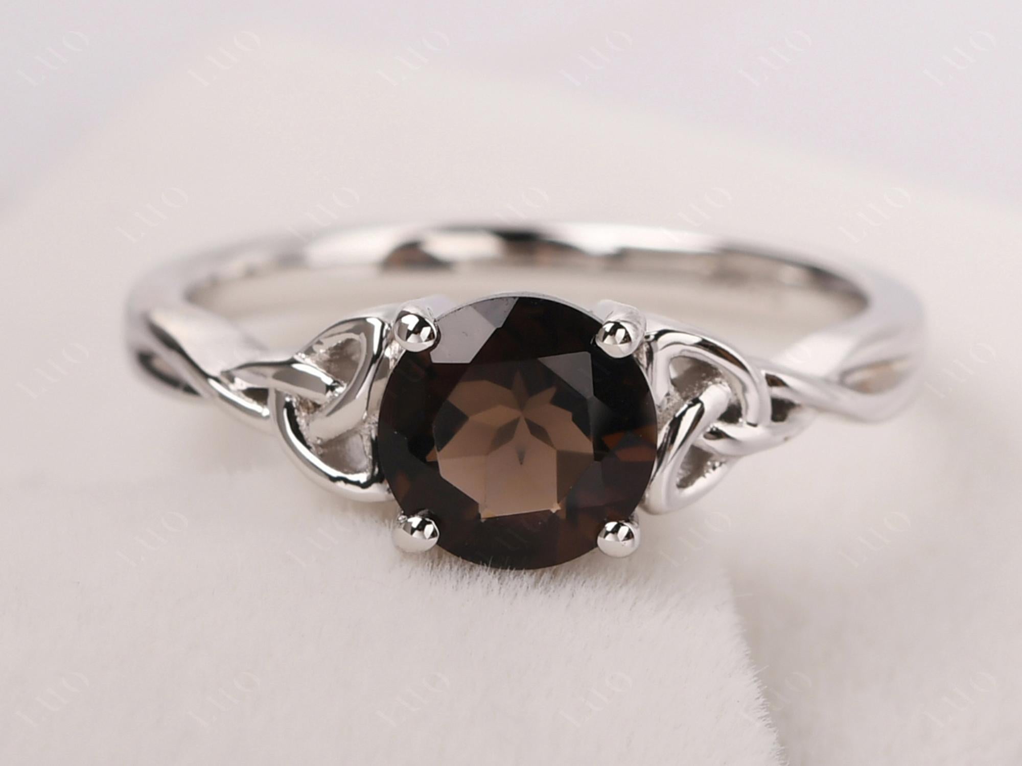 Round Cut Smoky Quartz Celtic Ring - LUO Jewelry 