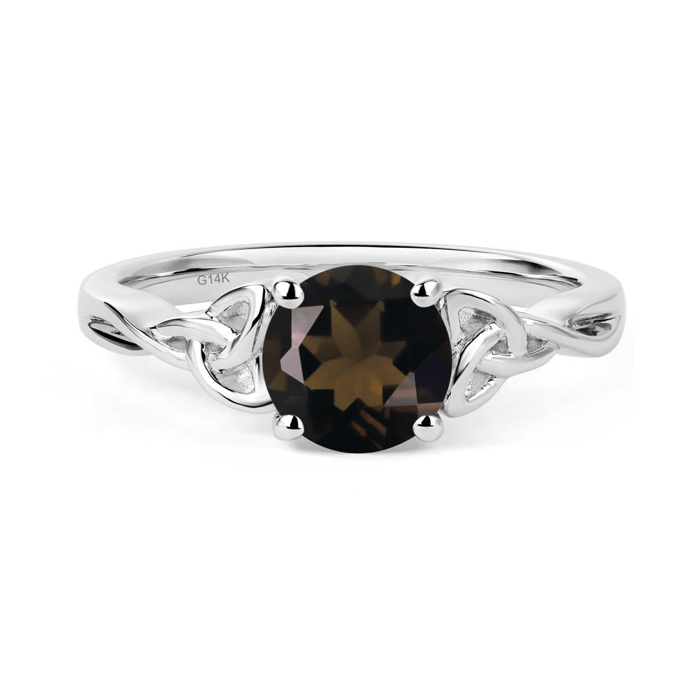 Round Cut Smoky Quartz Celtic Ring - LUO Jewelry #metal_14k white gold