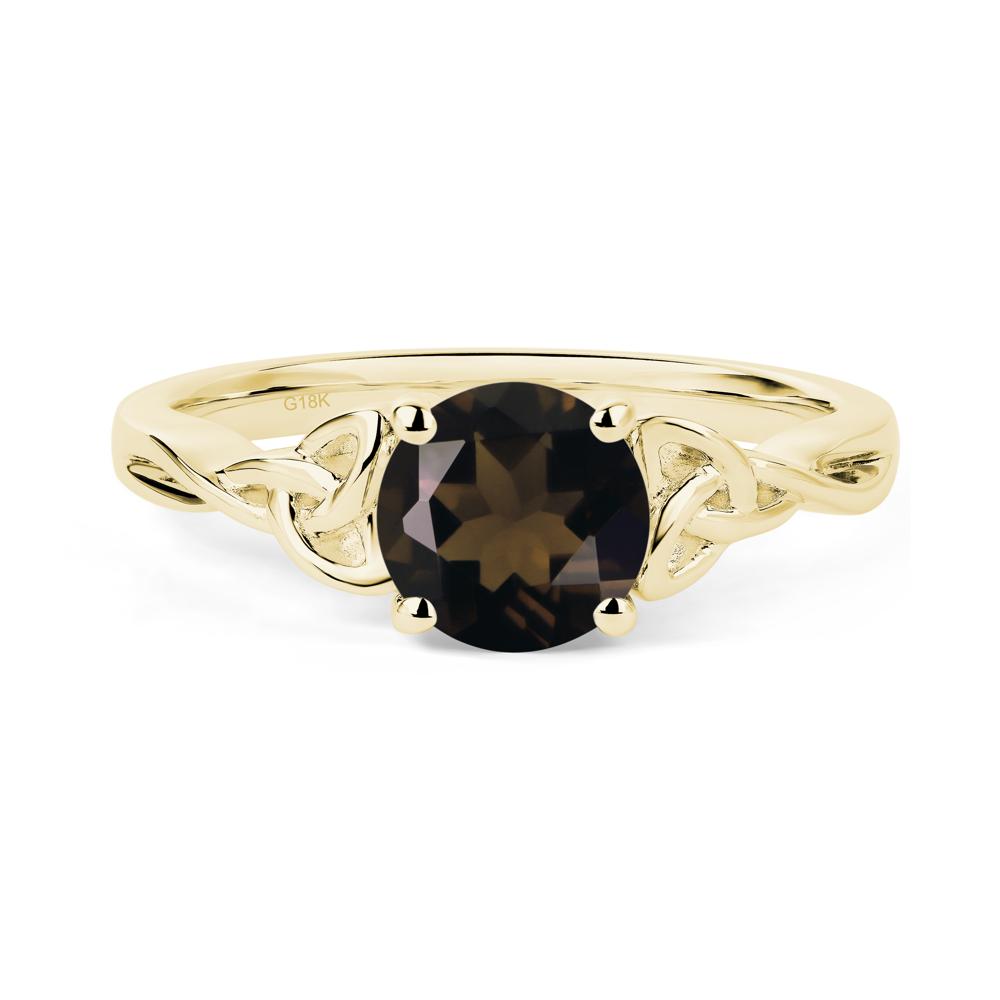 Round Cut Smoky Quartz Celtic Ring - LUO Jewelry #metal_18k yellow gold