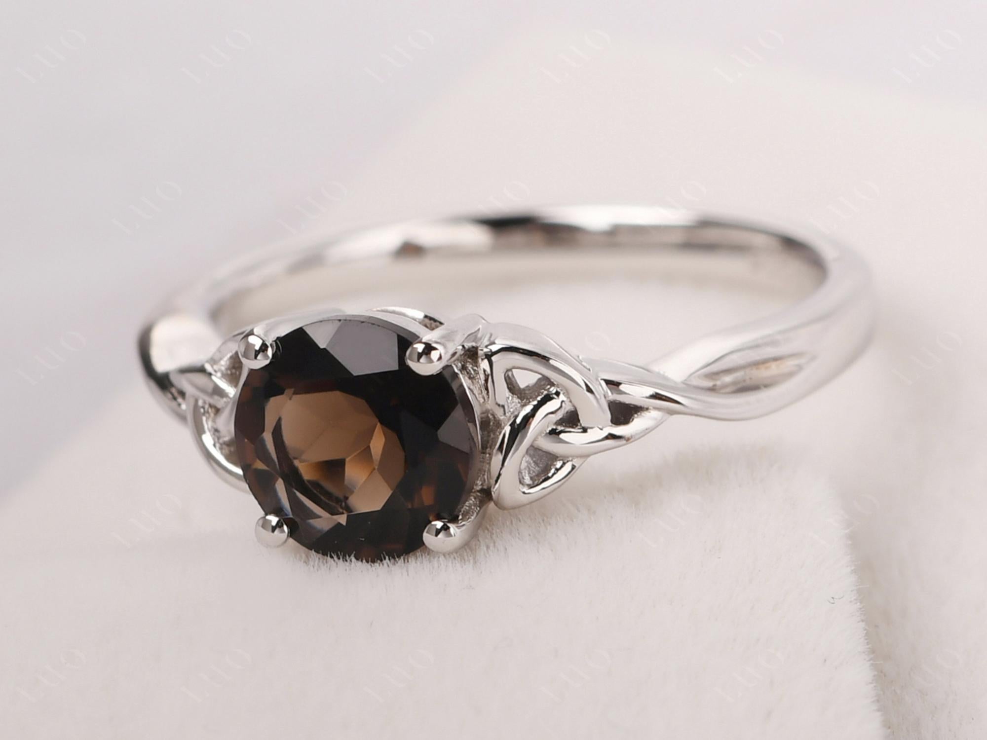 Round Cut Smoky Quartz Celtic Ring - LUO Jewelry 