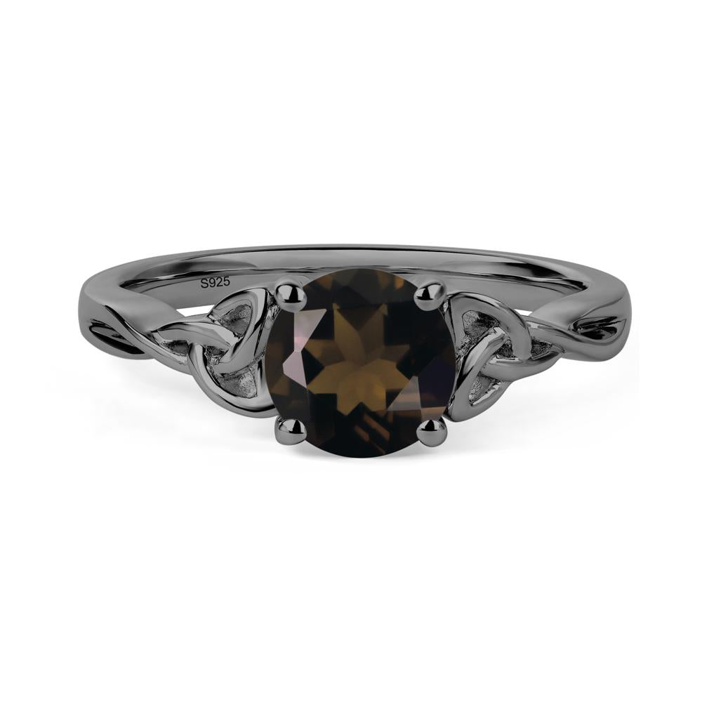 Round Cut Smoky Quartz Celtic Ring - LUO Jewelry #metal_black finish sterling silver