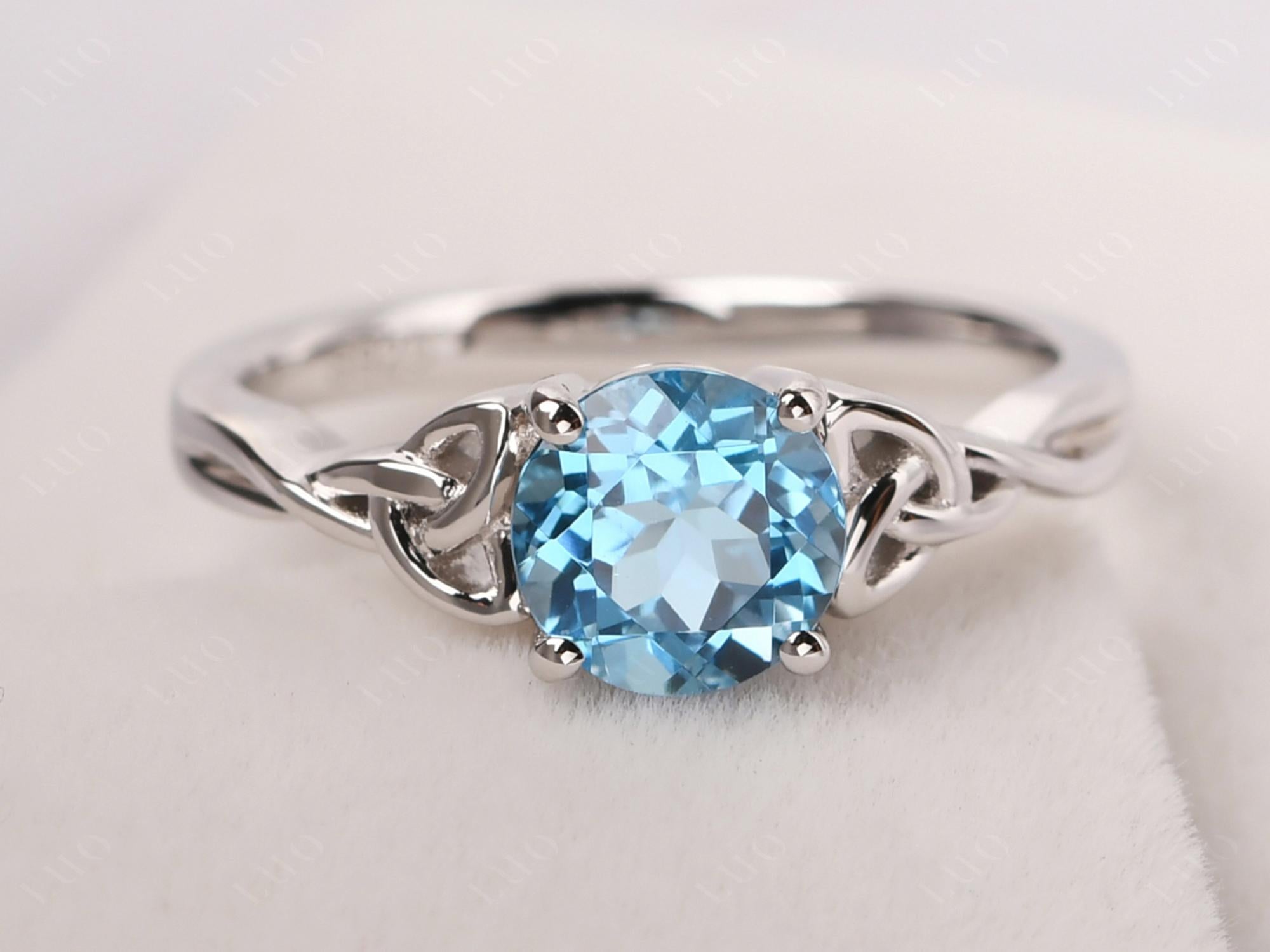 Round Cut Swiss Blue Topaz Celtic Ring - LUO Jewelry 