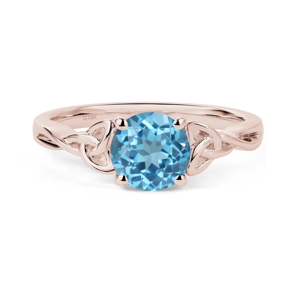 Round Cut Swiss Blue Topaz Celtic Ring - LUO Jewelry #metal_14k rose gold