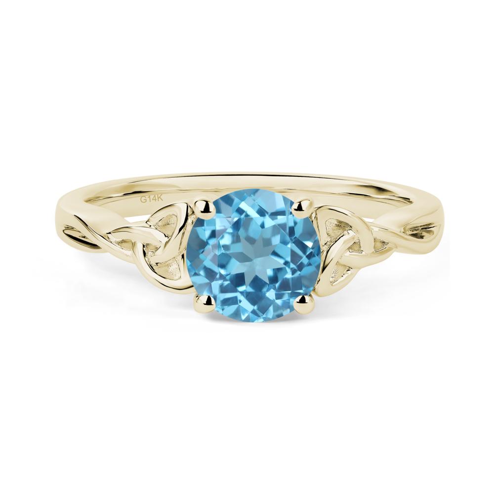 Round Cut Swiss Blue Topaz Celtic Ring - LUO Jewelry #metal_14k yellow gold