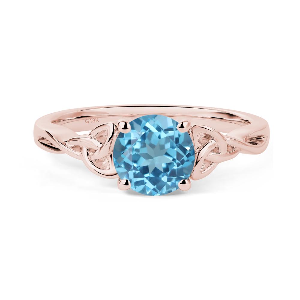 Round Cut Swiss Blue Topaz Celtic Ring - LUO Jewelry #metal_18k rose gold