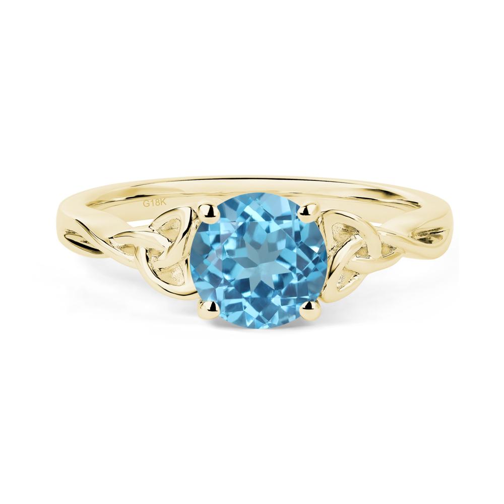 Round Cut Swiss Blue Topaz Celtic Ring - LUO Jewelry #metal_18k yellow gold