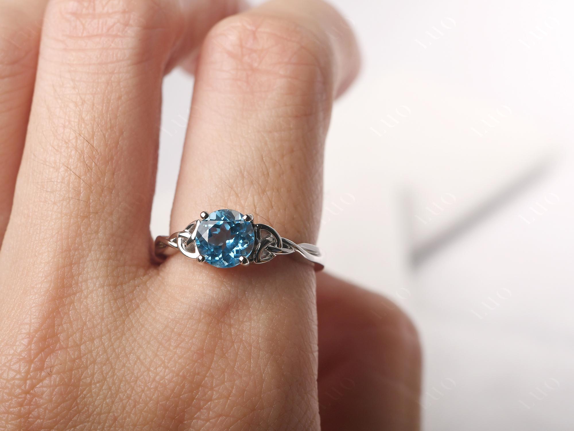 Round Cut Swiss Blue Topaz Celtic Ring - LUO Jewelry 