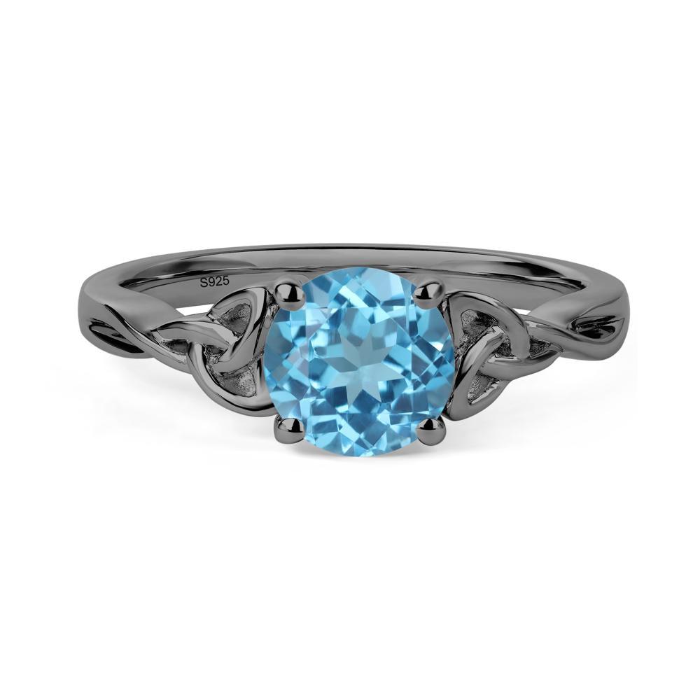 Round Cut Swiss Blue Topaz Celtic Ring - LUO Jewelry #metal_black finish sterling silver