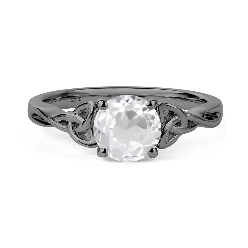 Round Cut White Topaz Celtic Ring - LUO Jewelry #metal_black finish sterling silver