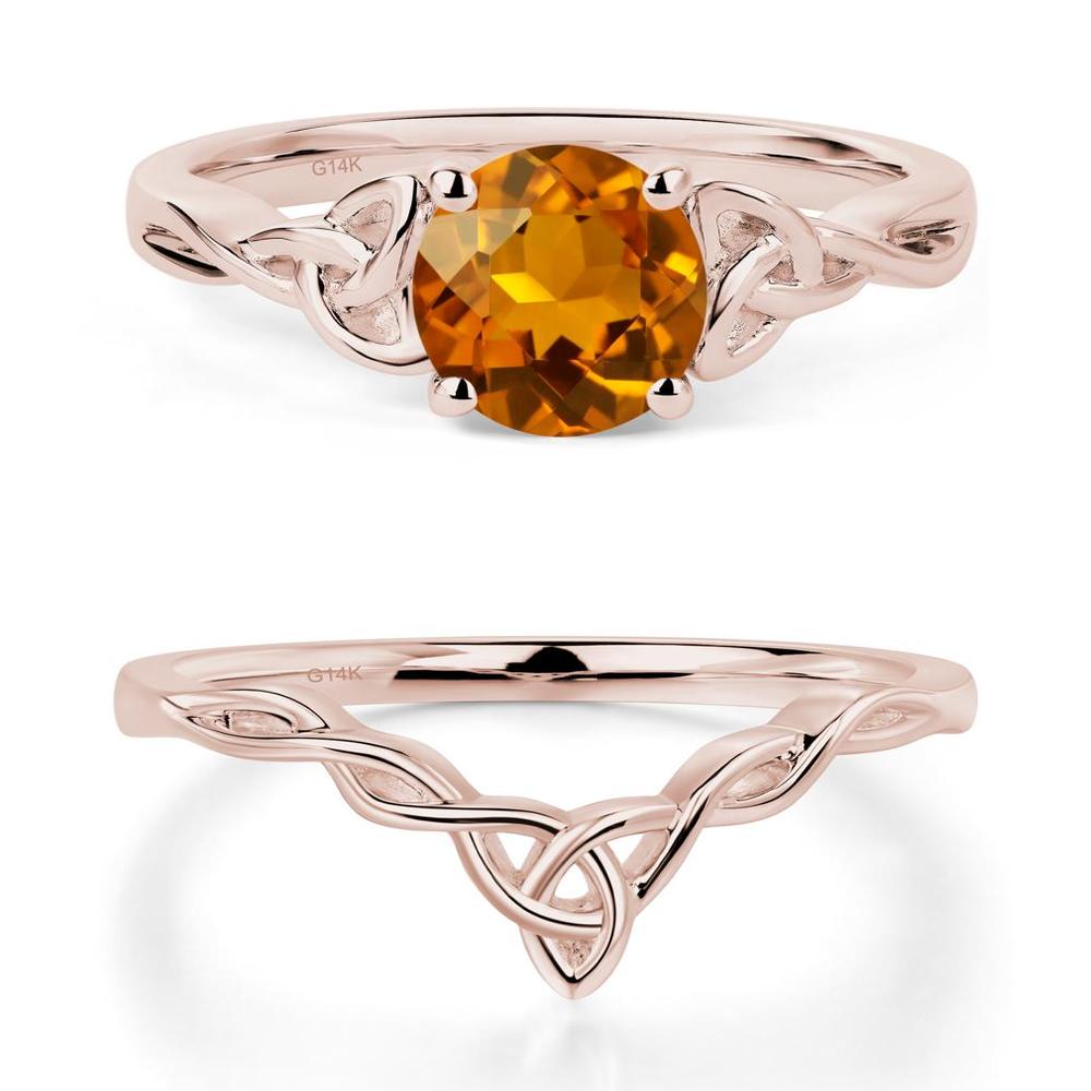 Round Cut Citrine Celtic Ring - LUO Jewelry #metal_14k rose gold