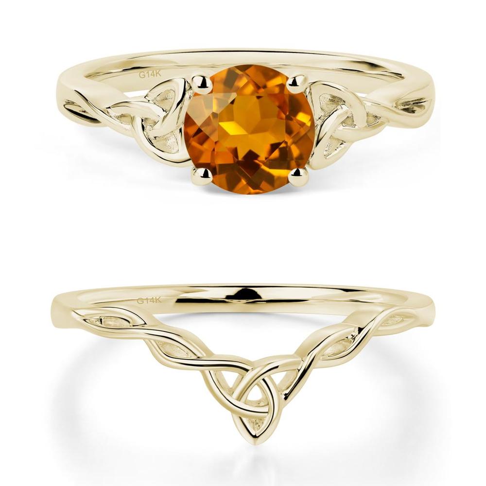 Round Cut Citrine Celtic Ring - LUO Jewelry #metal_14k yellow gold