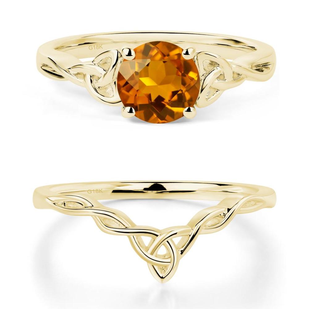 Round Cut Citrine Celtic Ring - LUO Jewelry #metal_18k yellow gold