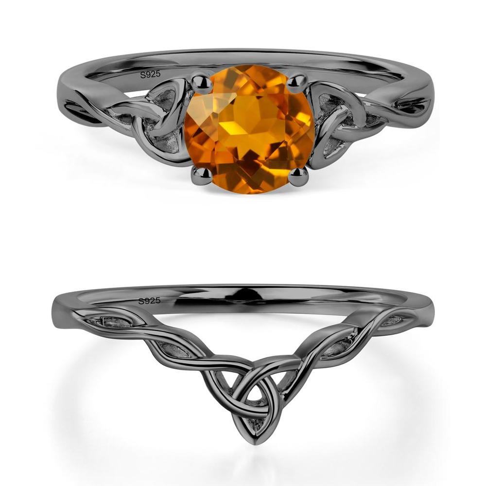 Round Cut Citrine Celtic Ring - LUO Jewelry #metal_black finish sterling silver