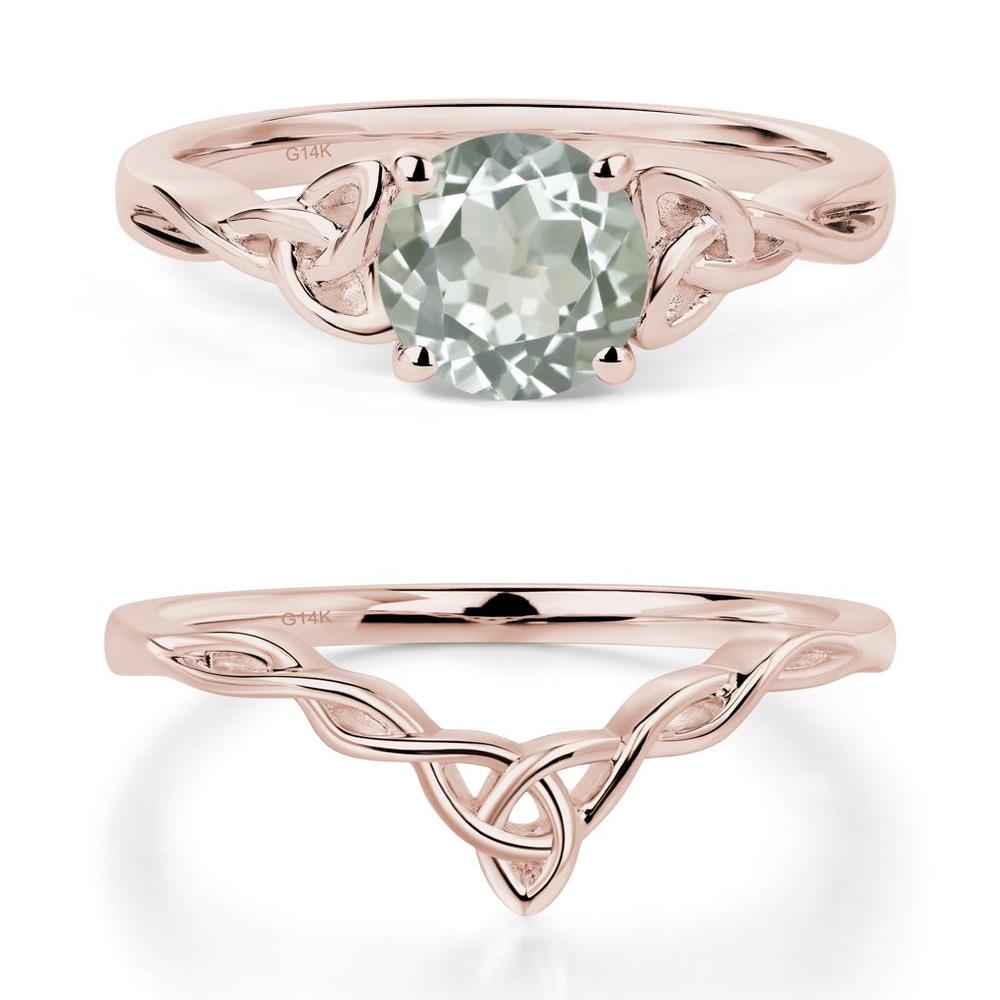 Round Cut Green Amethyst Celtic Ring - LUO Jewelry #metal_14k rose gold