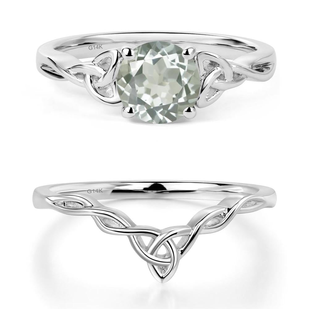 Round Cut Green Amethyst Celtic Ring - LUO Jewelry #metal_14k white gold