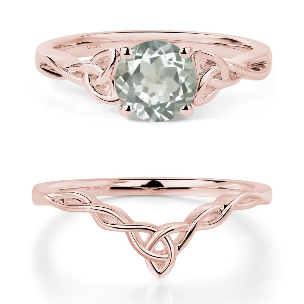 Round Cut Green Amethyst Celtic Ring - LUO Jewelry #metal_18k rose gold