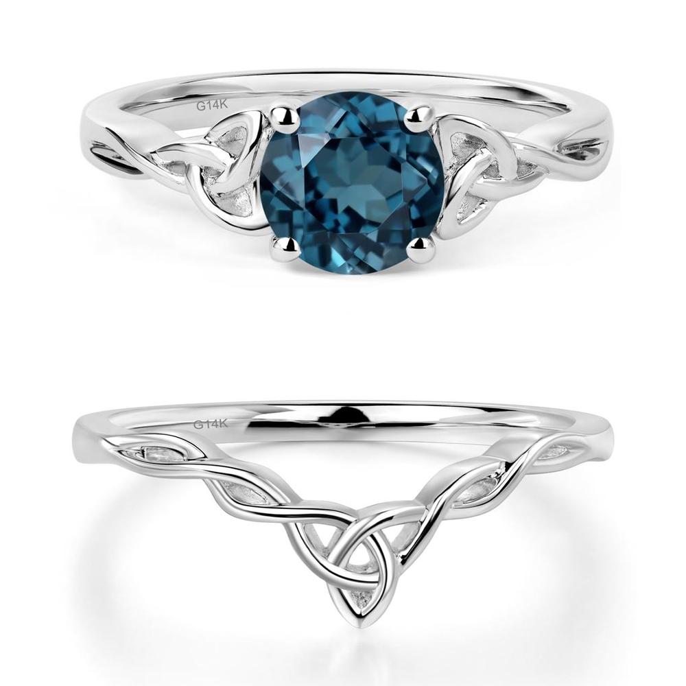 Round Cut London Blue Topaz Celtic Ring - LUO Jewelry #metal_14k white gold